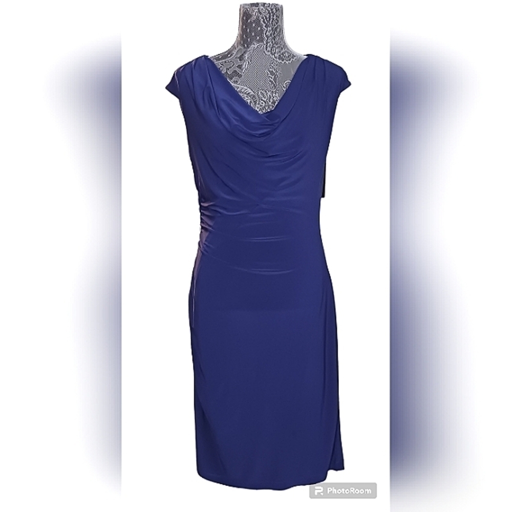 Dressbarn Purple Draped Neck Bodycon Sheath Dress, Size 8